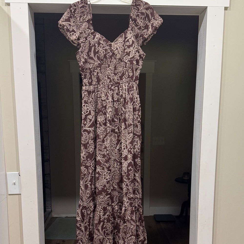 Patrons of Peace Brown Maxi Dress with Cream Floral Print